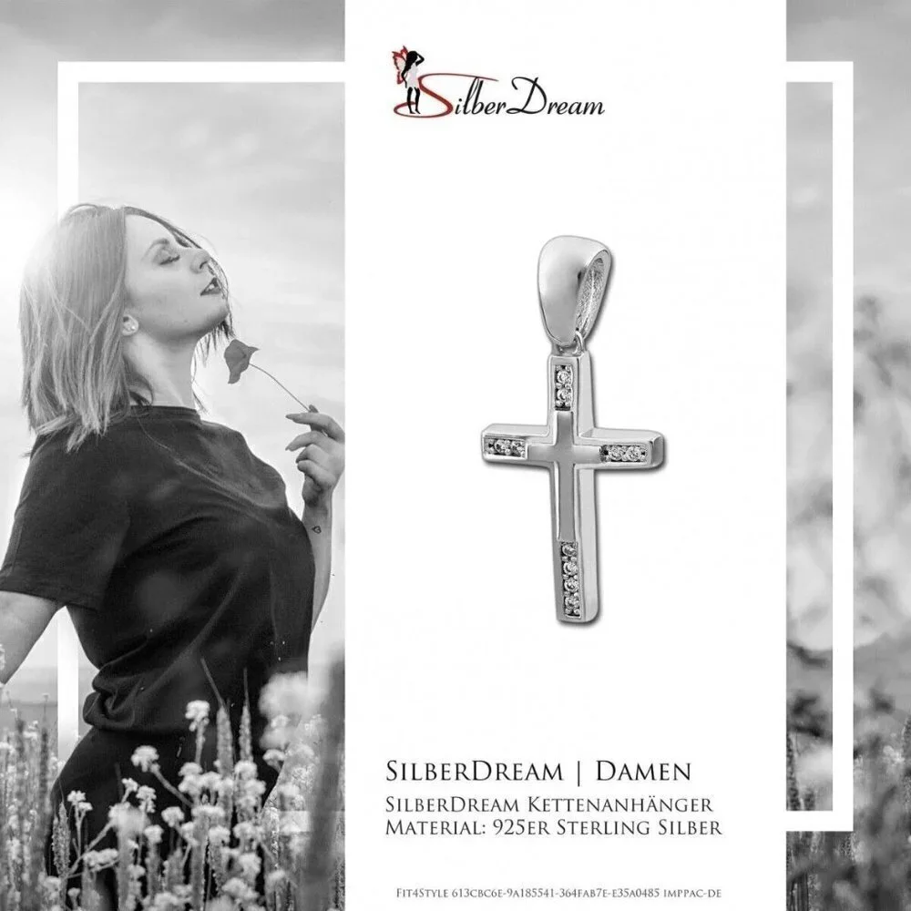 925 Sterling Silver White Zirconia Chain Pendant Cross 1